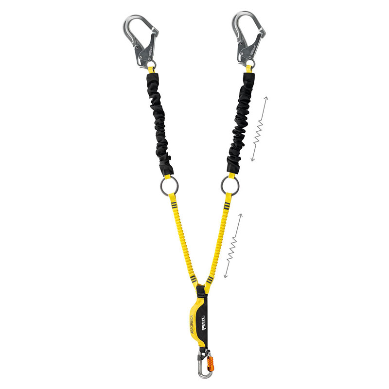 A yellow and black lanyard with a carabiner attached to it.