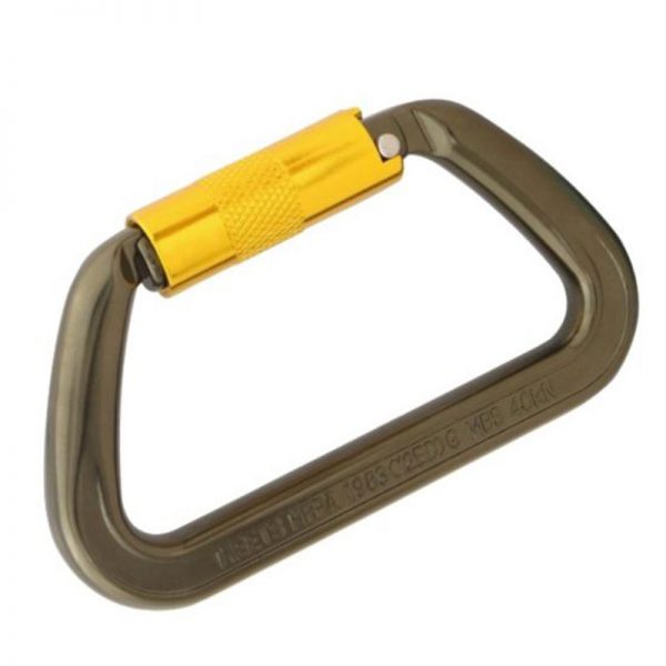 An ISC Aluminum Wizard Karabiner Screwgate with a yellow handle on a white background.