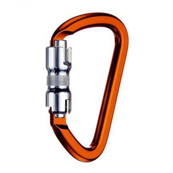 A close up of a carabiner.