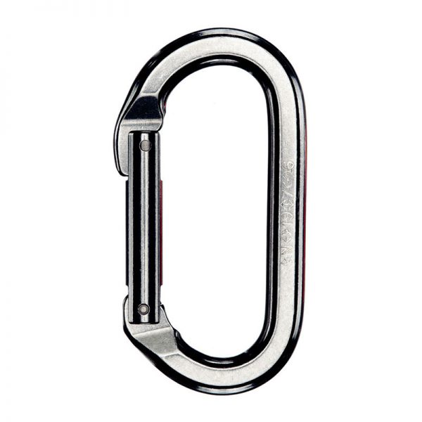 A carabiner on a white background.