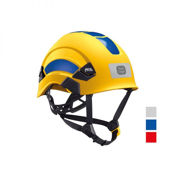 A yellow and blue VERTEX® CUSTOM helmet is shown on a white background.