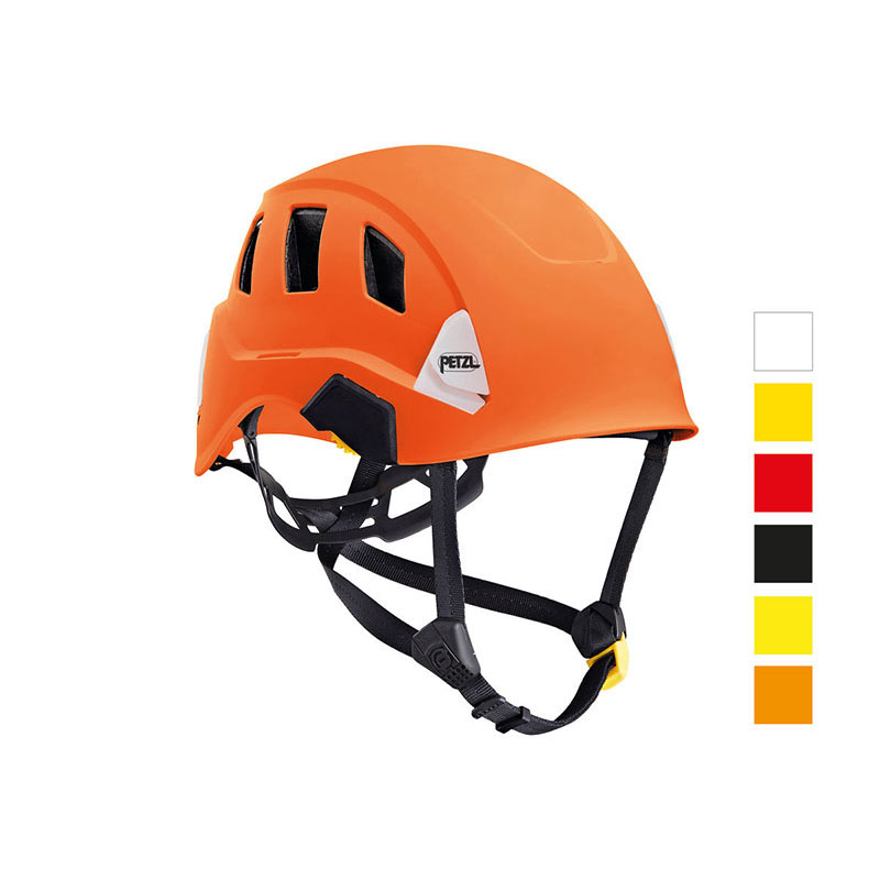 An Orange Color Helmet With a Black Color Strip