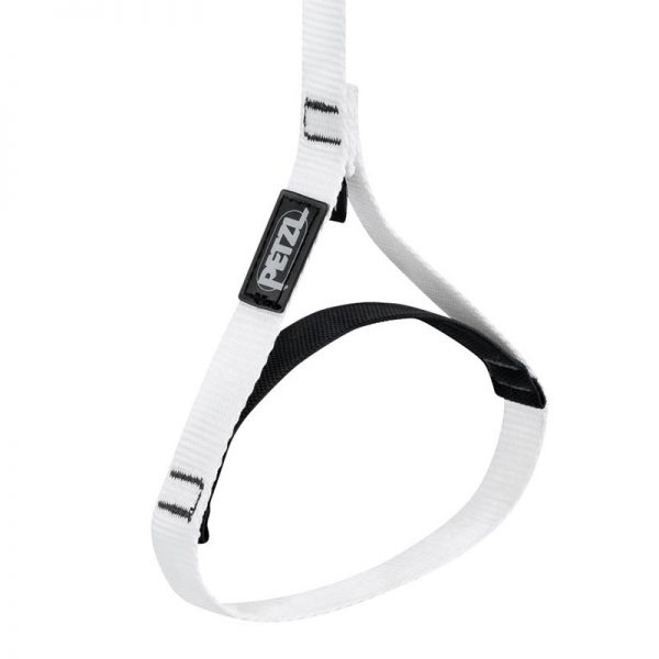 A white harness with black straps on it.
