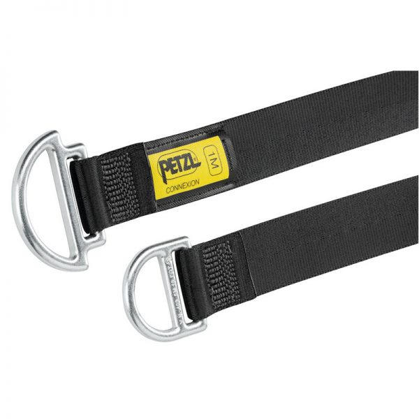 A pair of black ANNEAU belts on a white background.