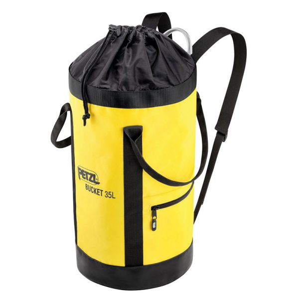 A yellow and black BUCKET with straps.