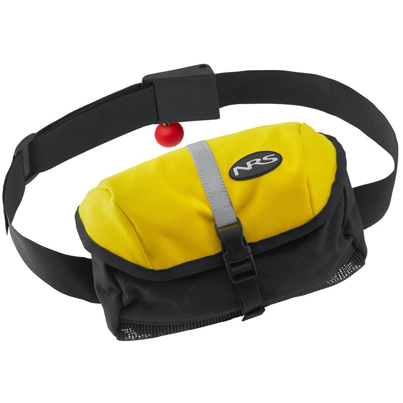 A yellow and black NRS Kayak Tow Line on a white background.