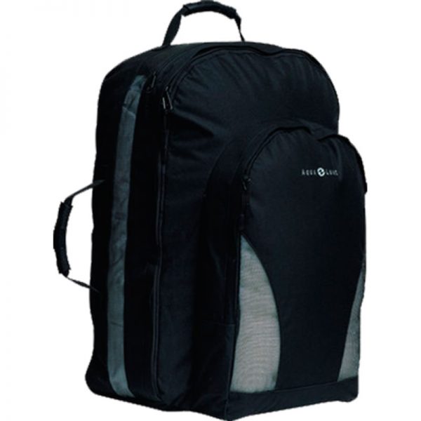 A black backpack on a white background.