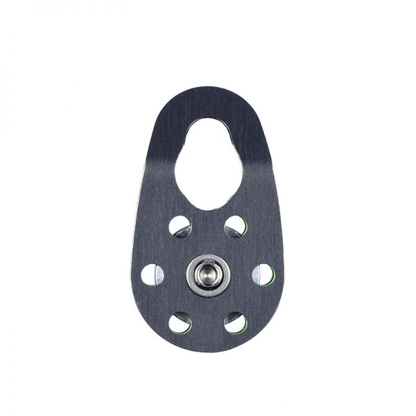 A black 2" SMC/ RA Aluminum Pulley, Single with holes on a white background.