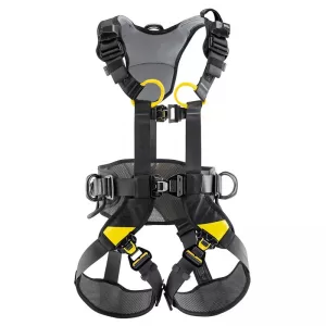 A black and yellow VOLT® WIND international version harness on a white background.