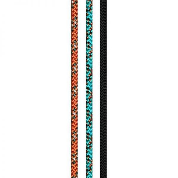 A pair of 2mm x 100' orange, blue and black ropes.