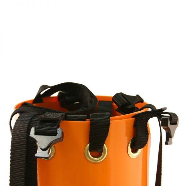 An SKED RESCUE SYSTEM COBRA, ORG bucket with black straps on it.