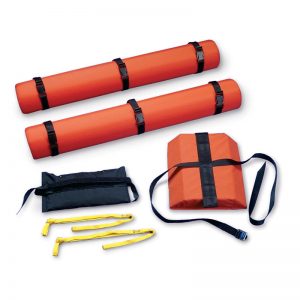 A set of SKED RESCUE SYSTEM COBRA, ORG life jackets, ropes and harnesses.