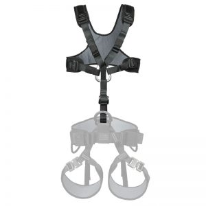 A black HARNESS, UTILITY, CMC with two straps attached to it.