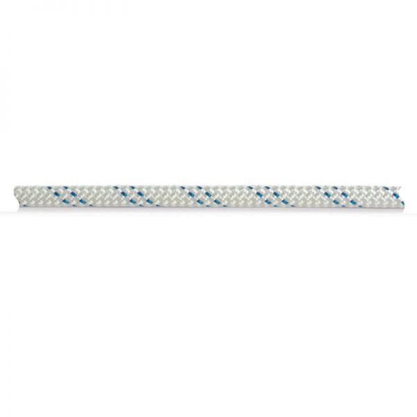 A white FIELD GUIDE rope with blue dots on it.