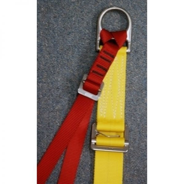 A red and yellow lanyard with a metal buckle.