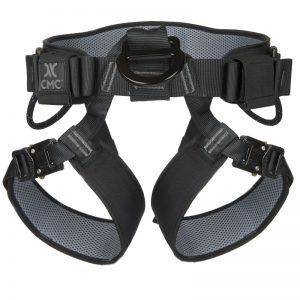 A black HARNESS, UTILITY, CMC with two buckles and two straps.