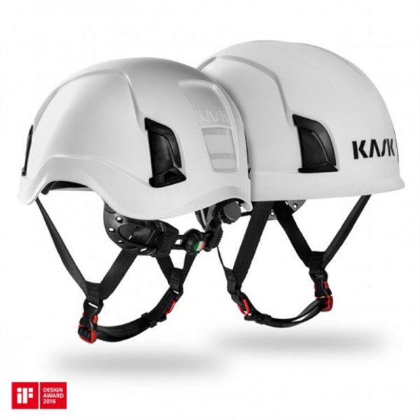 Two safety helmets on a white background.
