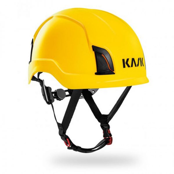 A yellow helmet with the word kma on it.