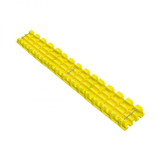 A yellow plastic rail on a white background.