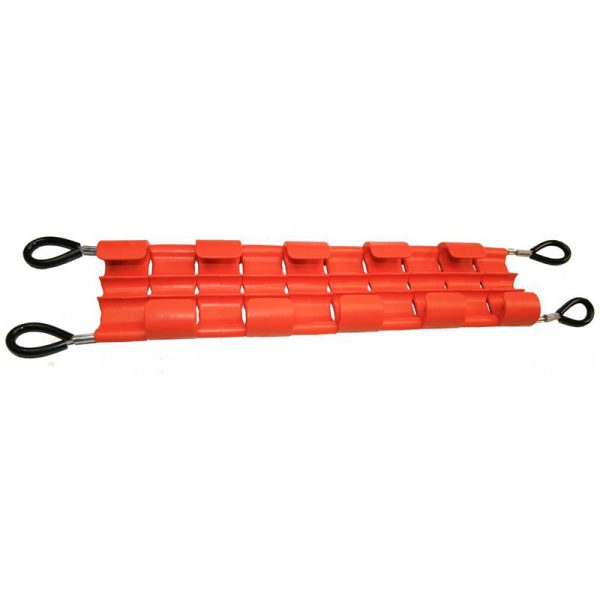 A large orange plastic Rope Tracker with hooks on it.