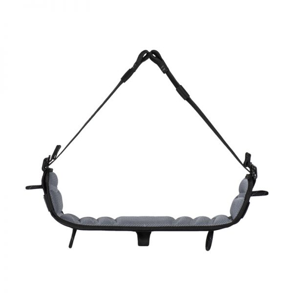 A black and gray HARNESS, UTILITY, CMC baby swing with straps.