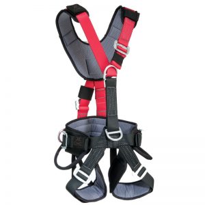 A red and black HARNESS, UTILITY, CMC on a white background.
