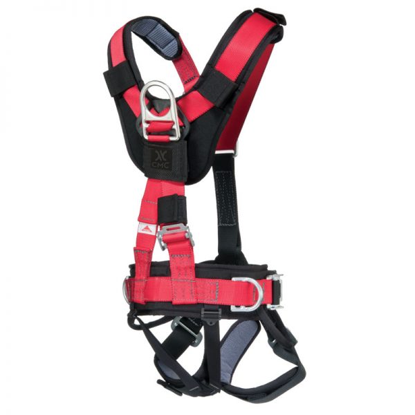 A red and black HARNESS, UTILITY, CMC with a buckle.