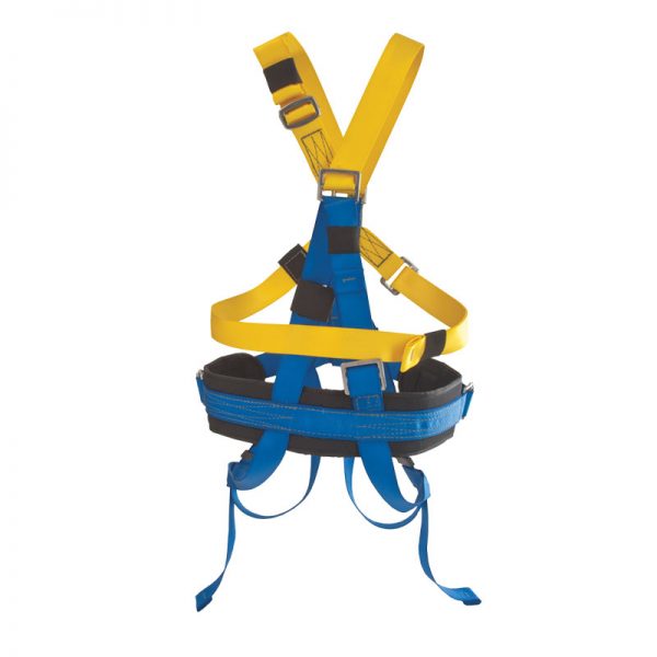 A blue and yellow HARNESS, UTILITY, CMC on a white background.