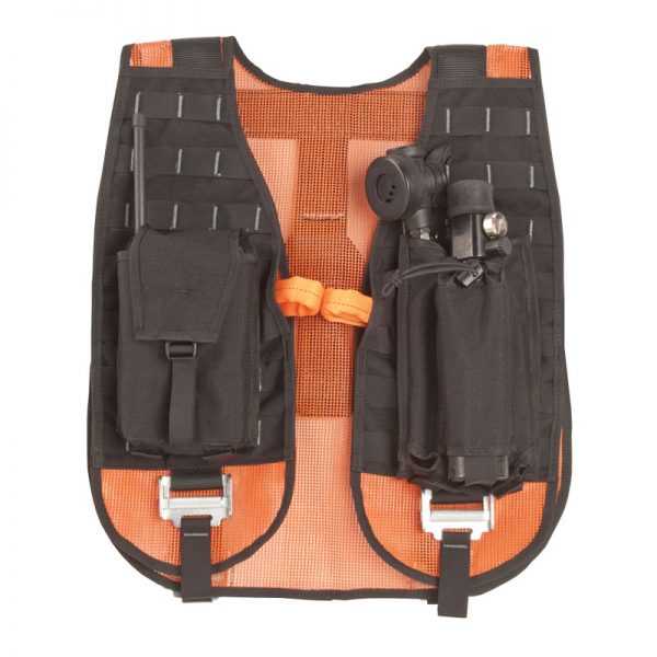 A black and orange HARNESS, UTILITY, CMC with a camera attached to it.