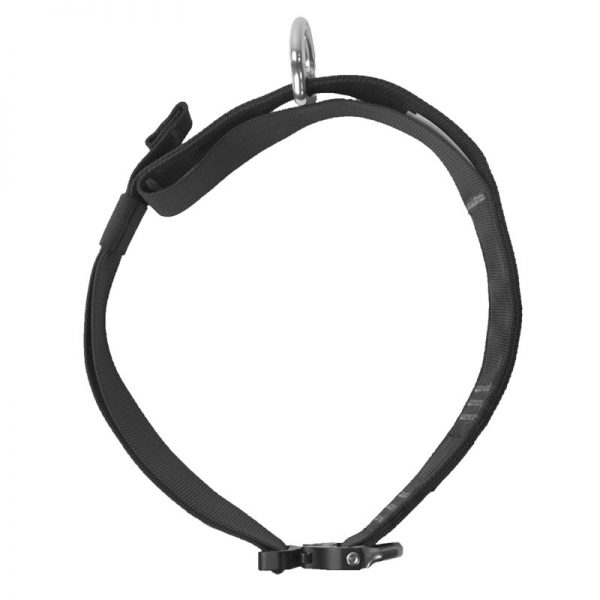 A black HARNESS with a hook attached to it.