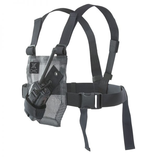 A gray HARNESS, UTILITY, CMC with a radio attached to it.