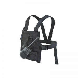 A black vest with a HARNESS, UTILITY, CMC attached to it.