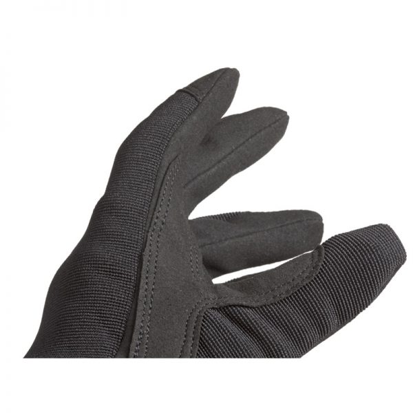 A pair of black gloves on a white background.