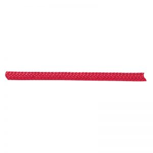 A red braided cord on a white background.