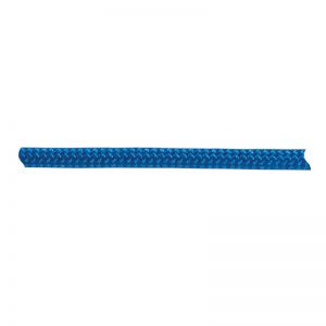 A blue braided rope on a white background.