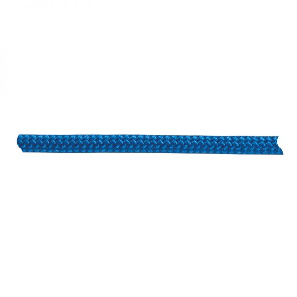 A blue braided rope on a white background.