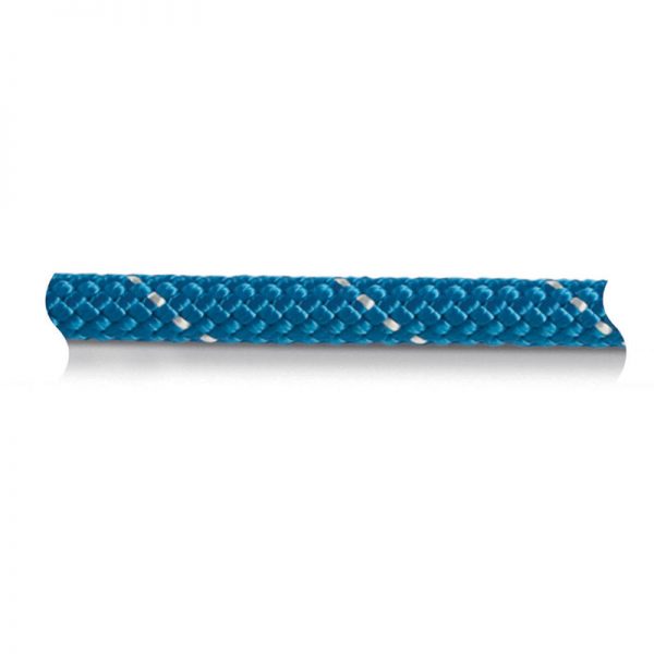 A blue braided ROPE on a white background.
