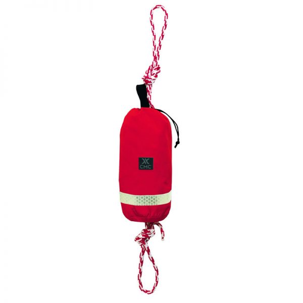 A red bag with a rope attached to it.