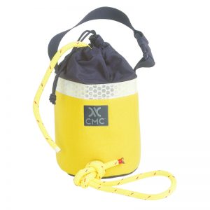A yellow bucket with a rope attached to it.