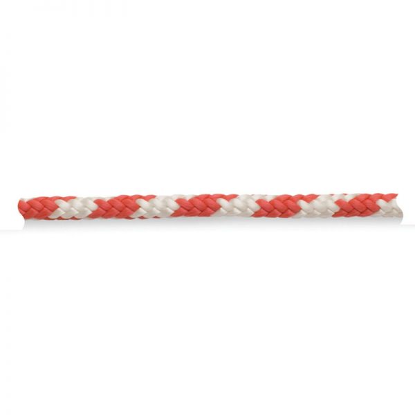 A red and white rope on a white background.