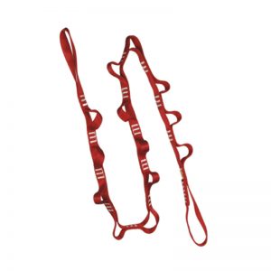 A red lanyard on a white background.