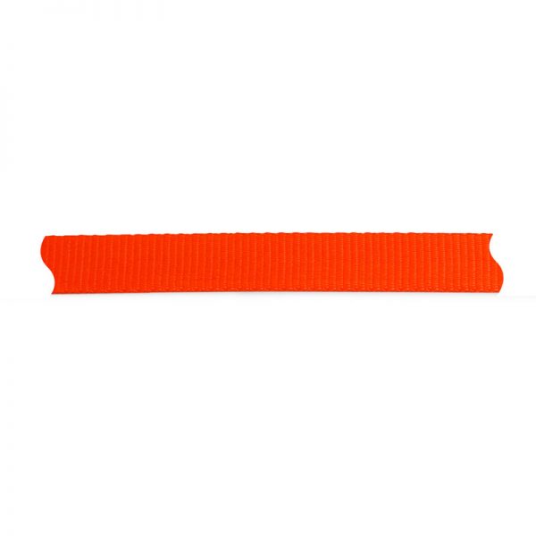 An orange ribbon on a white background.