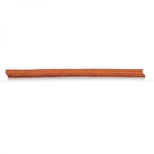 An orange braided rope on a white background.