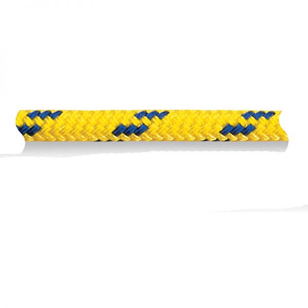 A yellow and blue LADDERLINE, 3/8, CMC on a white background.