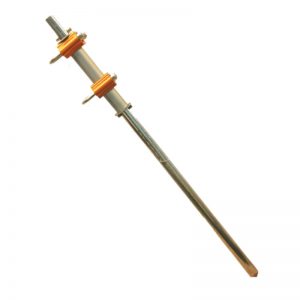 A metal rod with an orange handle on a white background.