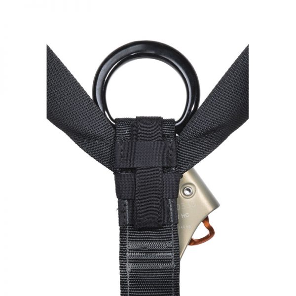 A black ASCENDER STRAP with a metal ring attached to it.