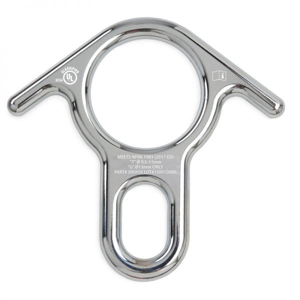 A CMC stainless steel hook with a hole in the middle.
