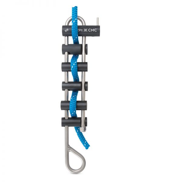 A blue RESCUE RACK with a hook attached to it.
