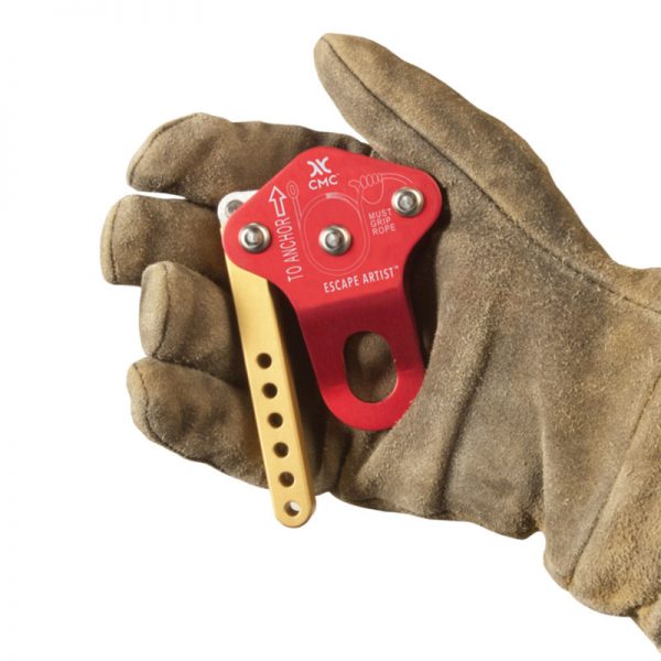 A hand holding a RESCUE RACK in a CMC glove.