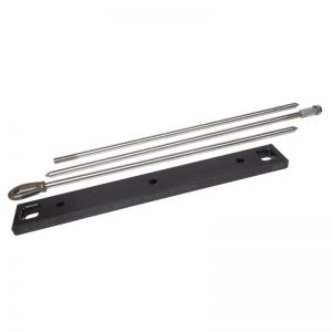 A black metal plate with two RESCUE RACK, CMC rods on it.
